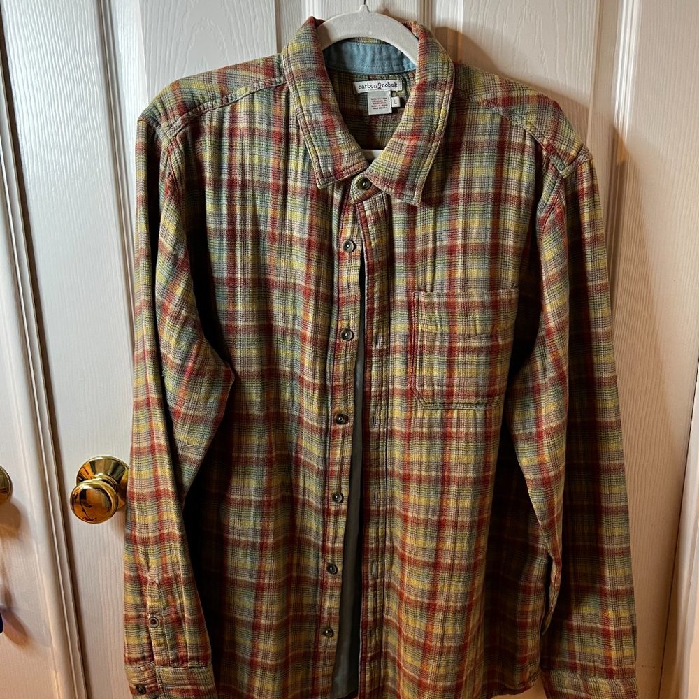 Men's plaid long-sleeve button-up - carbon2cobalt - size large